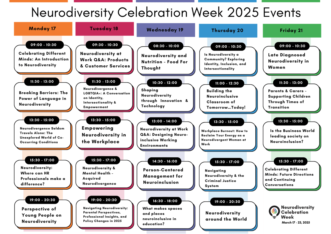 Neurodiversity Celebration Week 2025 Event Schedule.